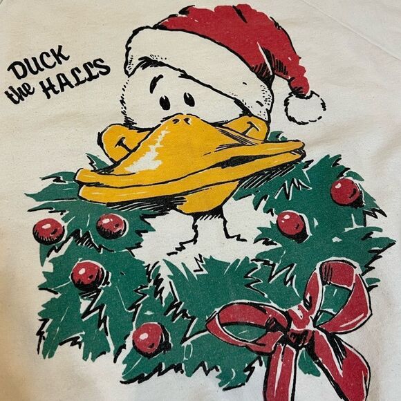 Vintage 1980s 1990s Punny Christmas Duck The Halls Holiday Sweatshirt - Picture 3 of 4